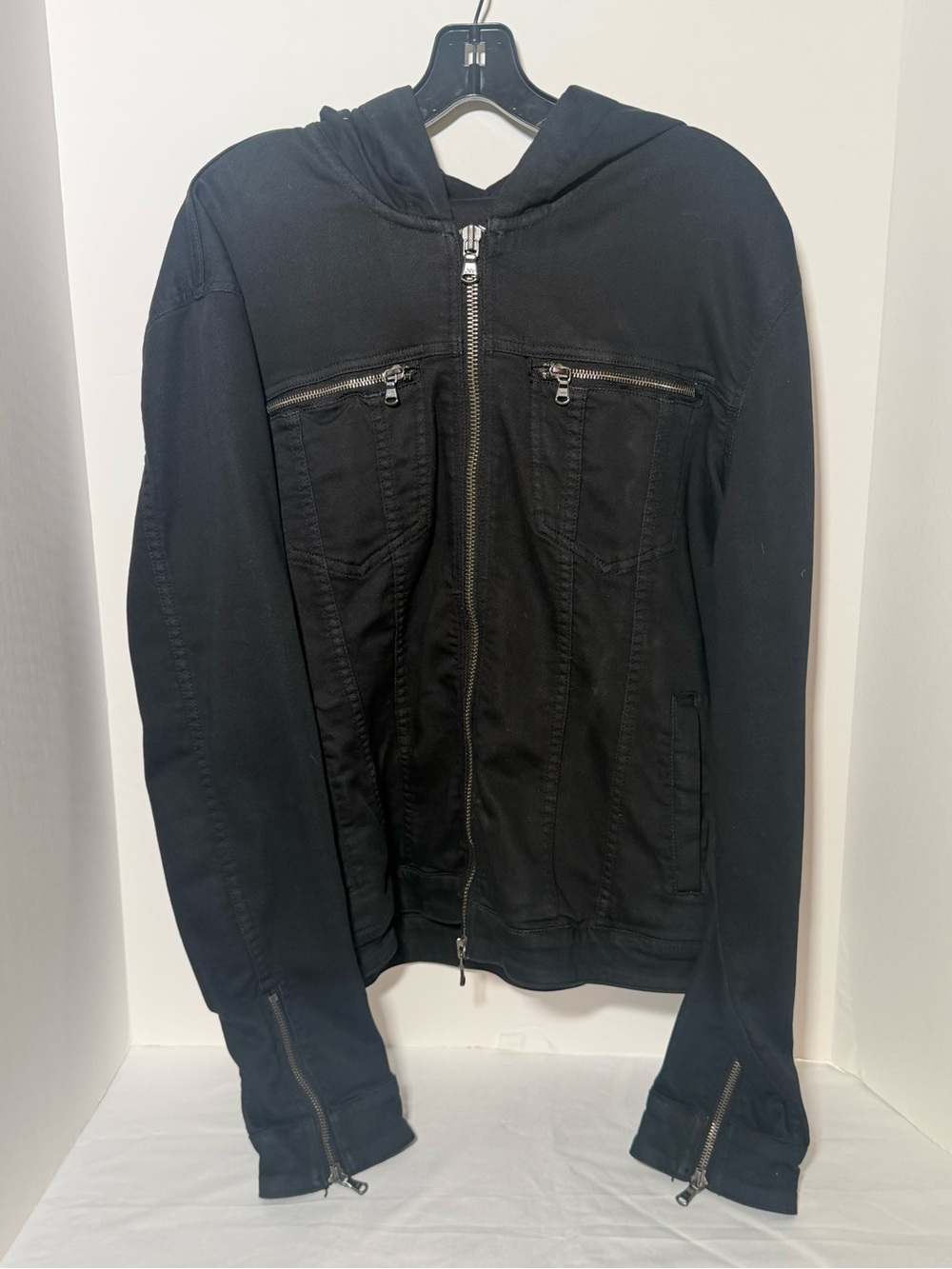 John Varvatos Black Zip-Up Hooded Sweater with Chest Zippers - Picture 2 of 4